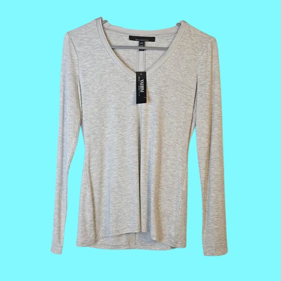 WHBM Grey Long Sleeved Soft Tee Shirt V-Neckline Size XXS - Picture 1 of 4